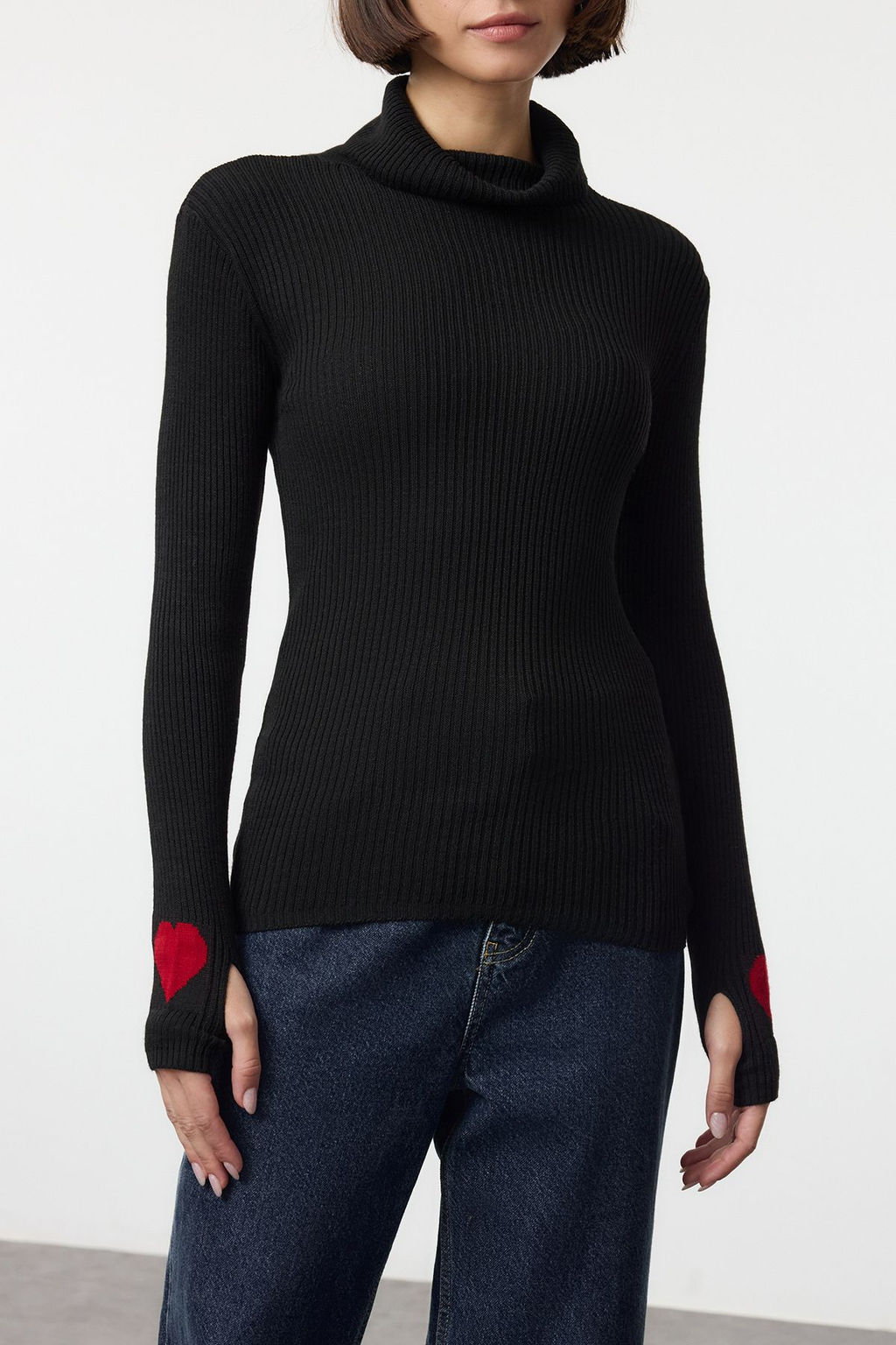 Siyah Dik Yaka Kol Detayl? Triko Kazak TEDAW25KZ00034 - Trendyolmilla фото 3