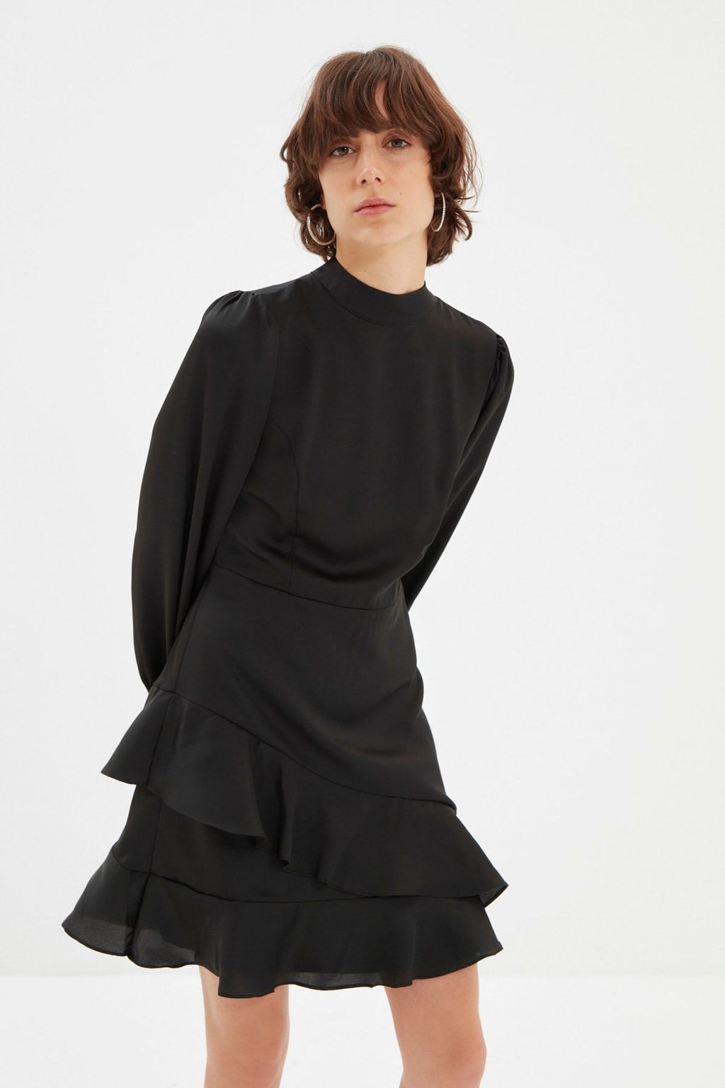 TRENDYOLMILLA Siyah Etegi F?rf?rl? A Kesim Mini Dokuma Elbise TWOAW21EL1891  фото 8