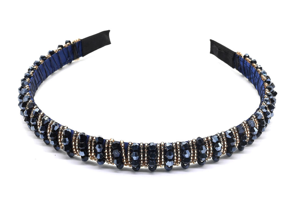 Ободок для волос с цирконом, цвет синий
