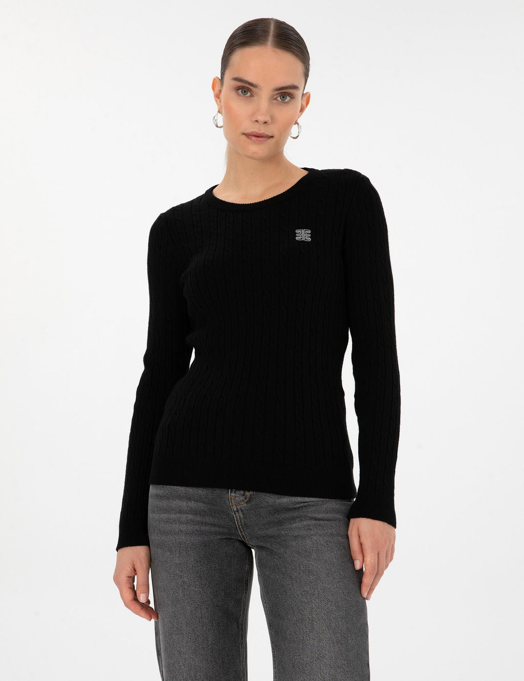 Siyah Slim Fit Basic Kazak