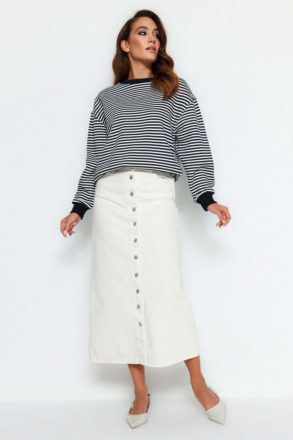 TRENDYOLMILLA Ekru Dugme Kapamal? Denim Kot Etek TCTSS23EE00024  фото 12