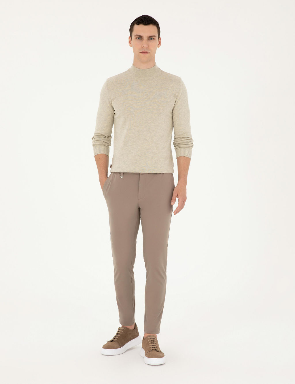Kum Melanj Slim Fit Yar_m Bal_k__ Yaka Basic Triko Kazak