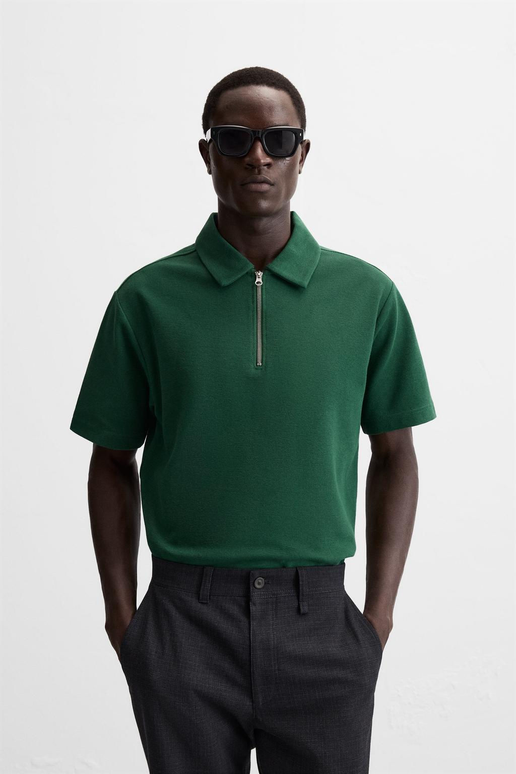 TEXTURED WEAVE POLO SHIRT WITH ZIP - Zara фото 12