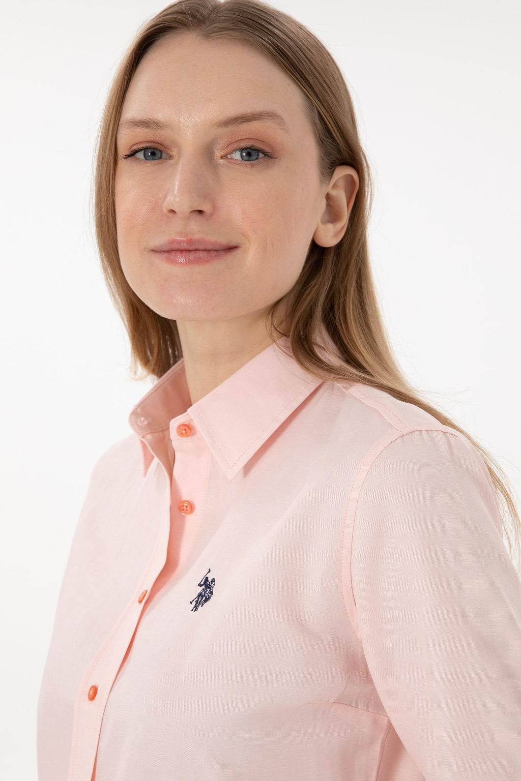 Женская базовая рубашка лососевого цвета с длинным рукавом Неожиданная скидка в корзине - U.s. polo assn фото 9