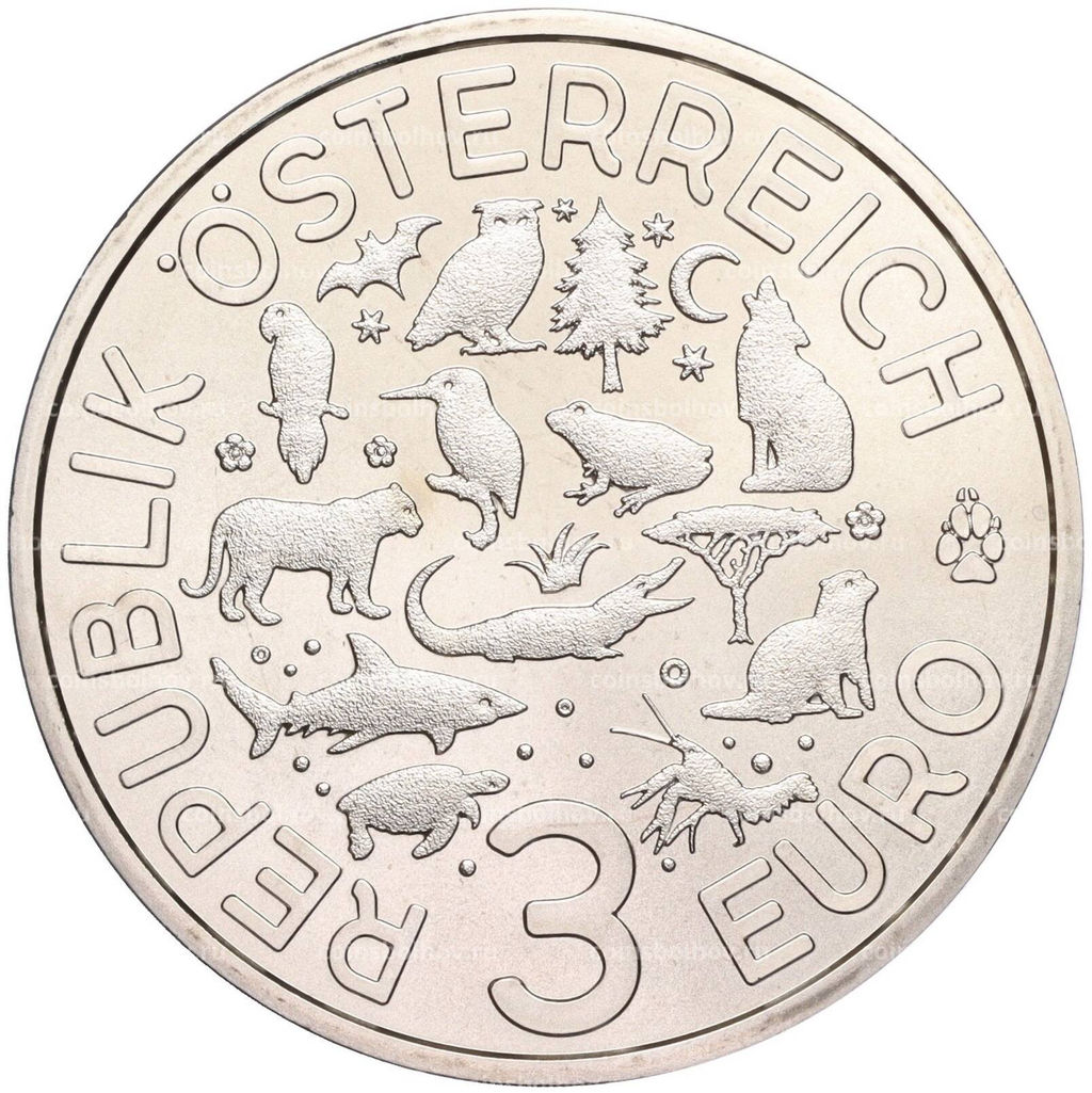 Монета 3 евро 2017 года Австрия Животные со всего мира  Волк