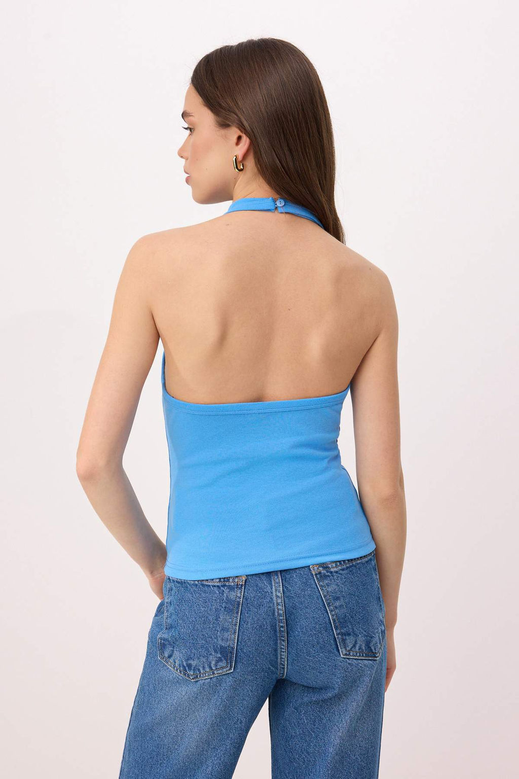 Gri Melanj Fitted/Vucuda Oturan Degaje Yaka Kolsuz Pamuk Ribana Orme Bluz TWOSS26BZ00630 - Trendyolmilla фото 8