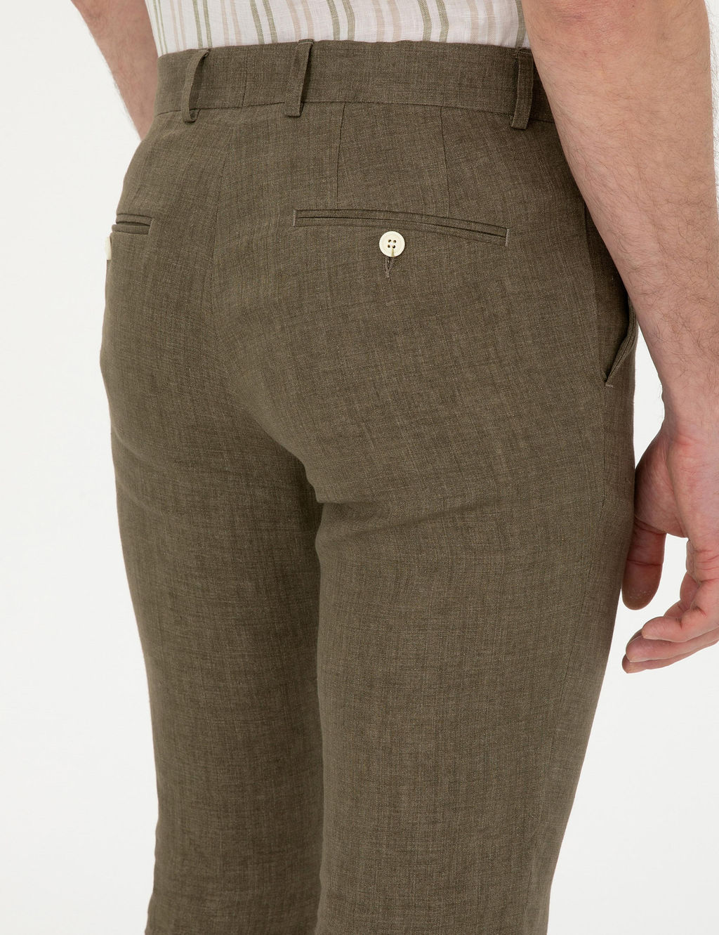 Haki Slim Fit %100 Keten Pantolon