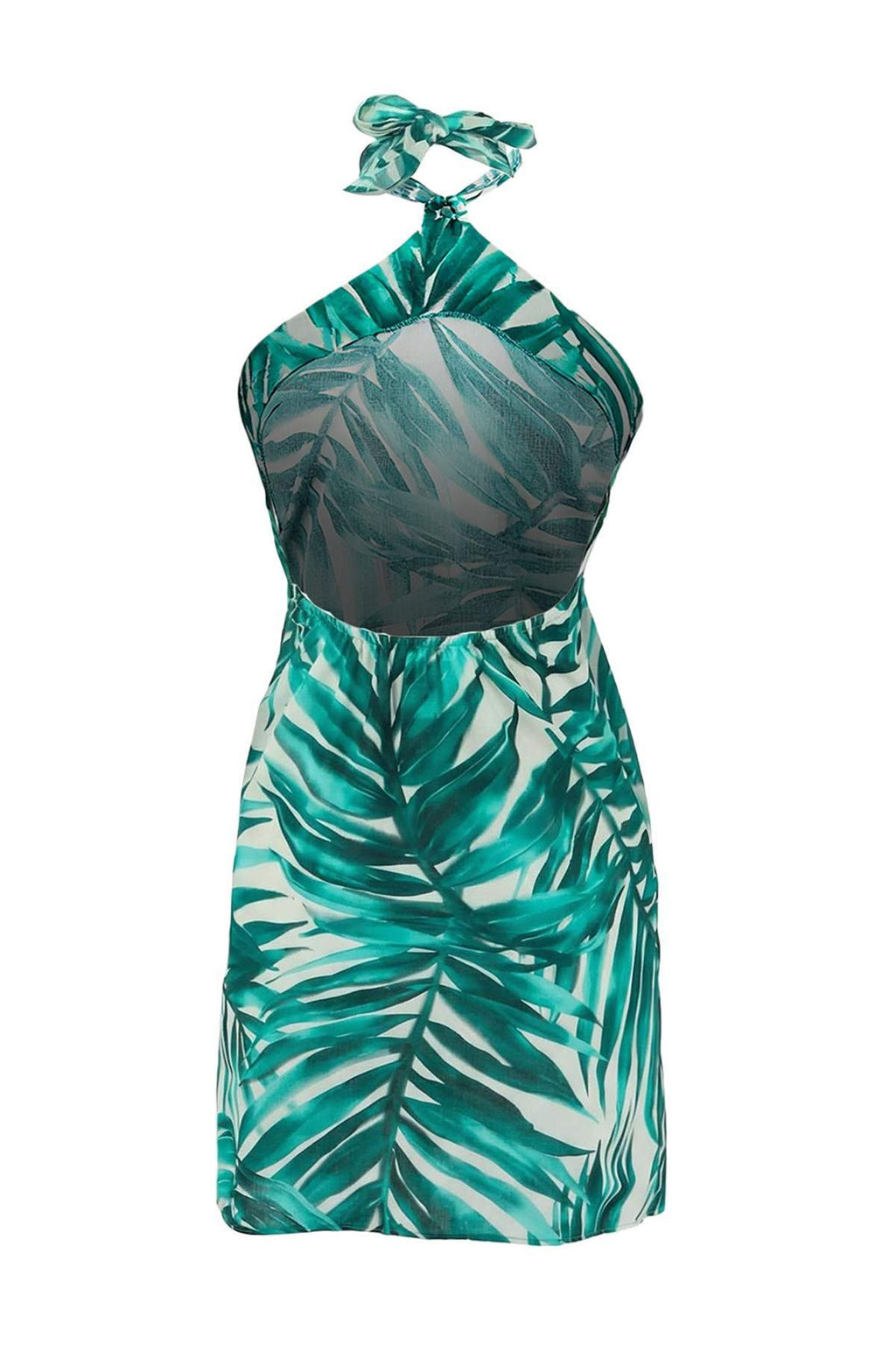 Tropikal Desenli Dokuma Baglama Detayl? Mini Plaj Elbisesi TBESS26EL00019