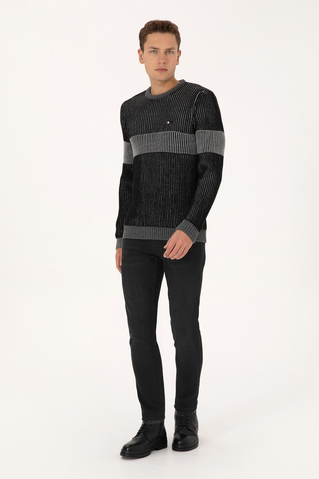 Erkek Slim Fit Bisiklet Yaka Siyah Kazak - U.s. polo assn фото 4