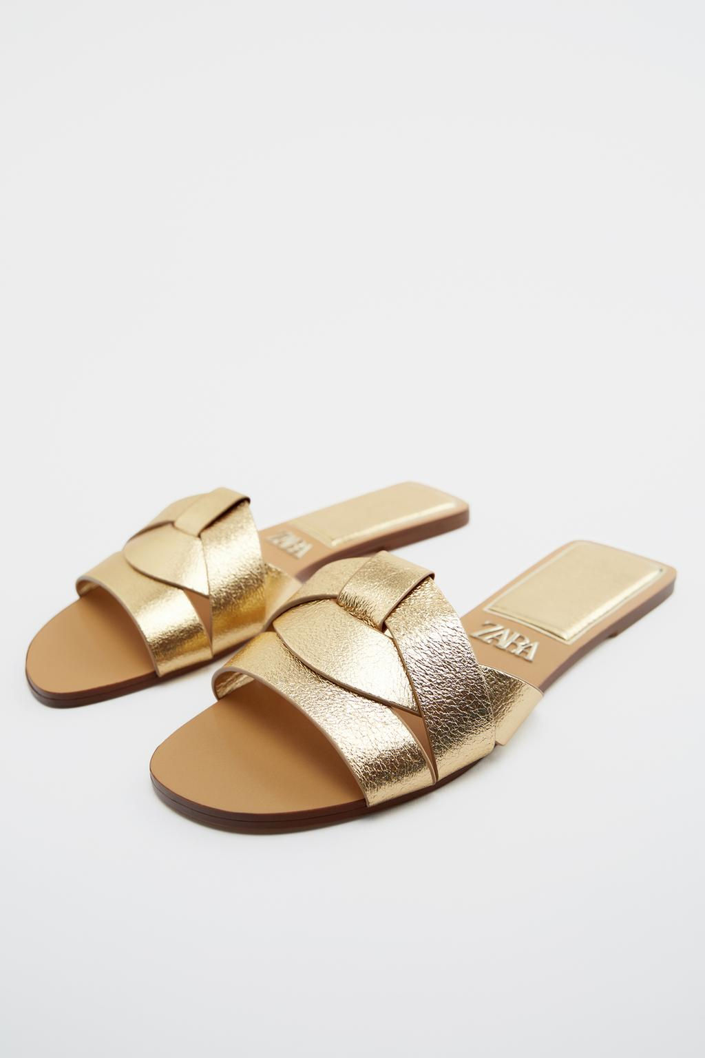 CROSS-STRAP FLAT LEATHER SANDALS - Zara фото 10