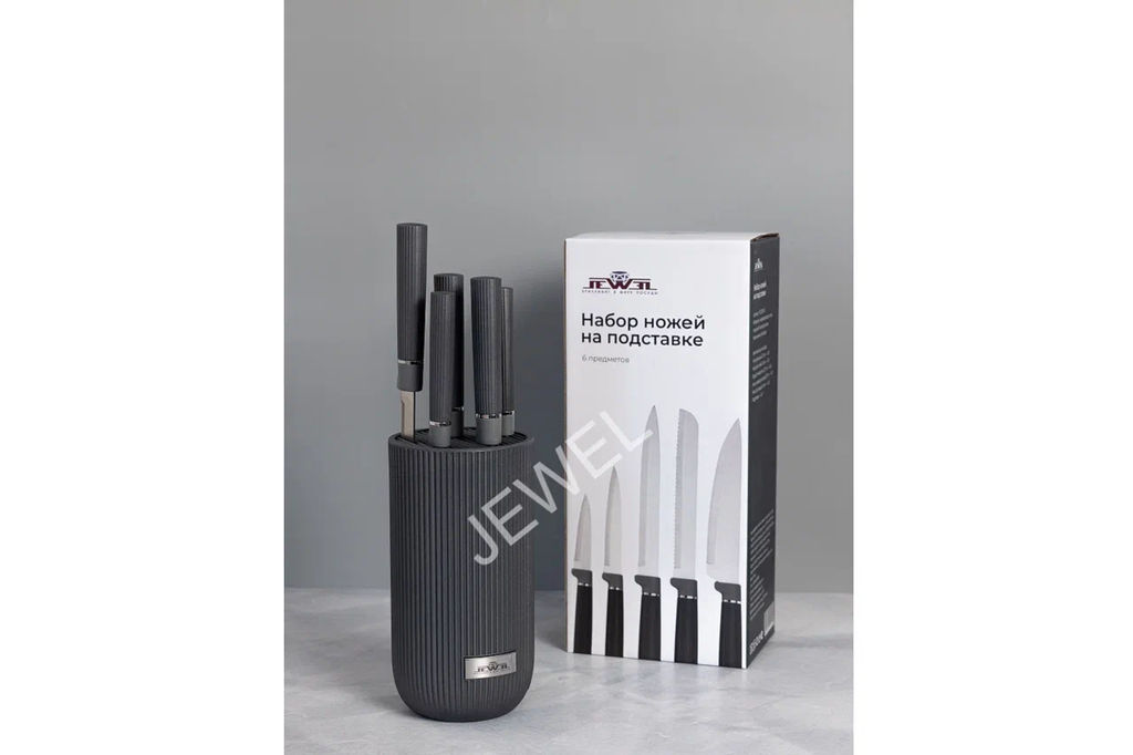 Набор ножей JEWEL на подставке, 6 предметов, серый  фото 2