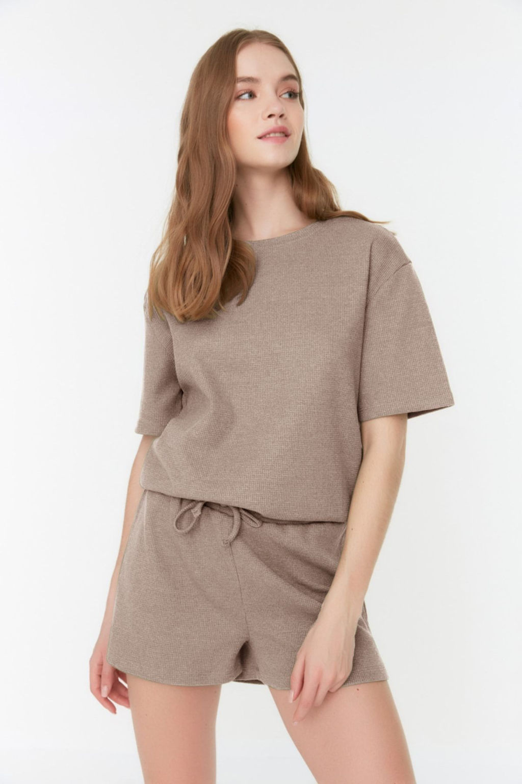 Trendyolmilla Siyah Waffle Kumas Sortlu Orme Pijama Tak?m? THMSS22PT0524  фото 40