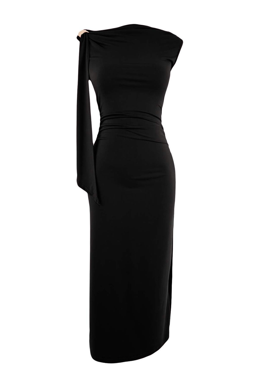Limited Edition Siyah Bodycon Asimetrik Yaka Kolsuz Aksesuarl? Maxi Esnek Orme Elbise TWOSS26EL00258 - Trendyolmilla фото 5