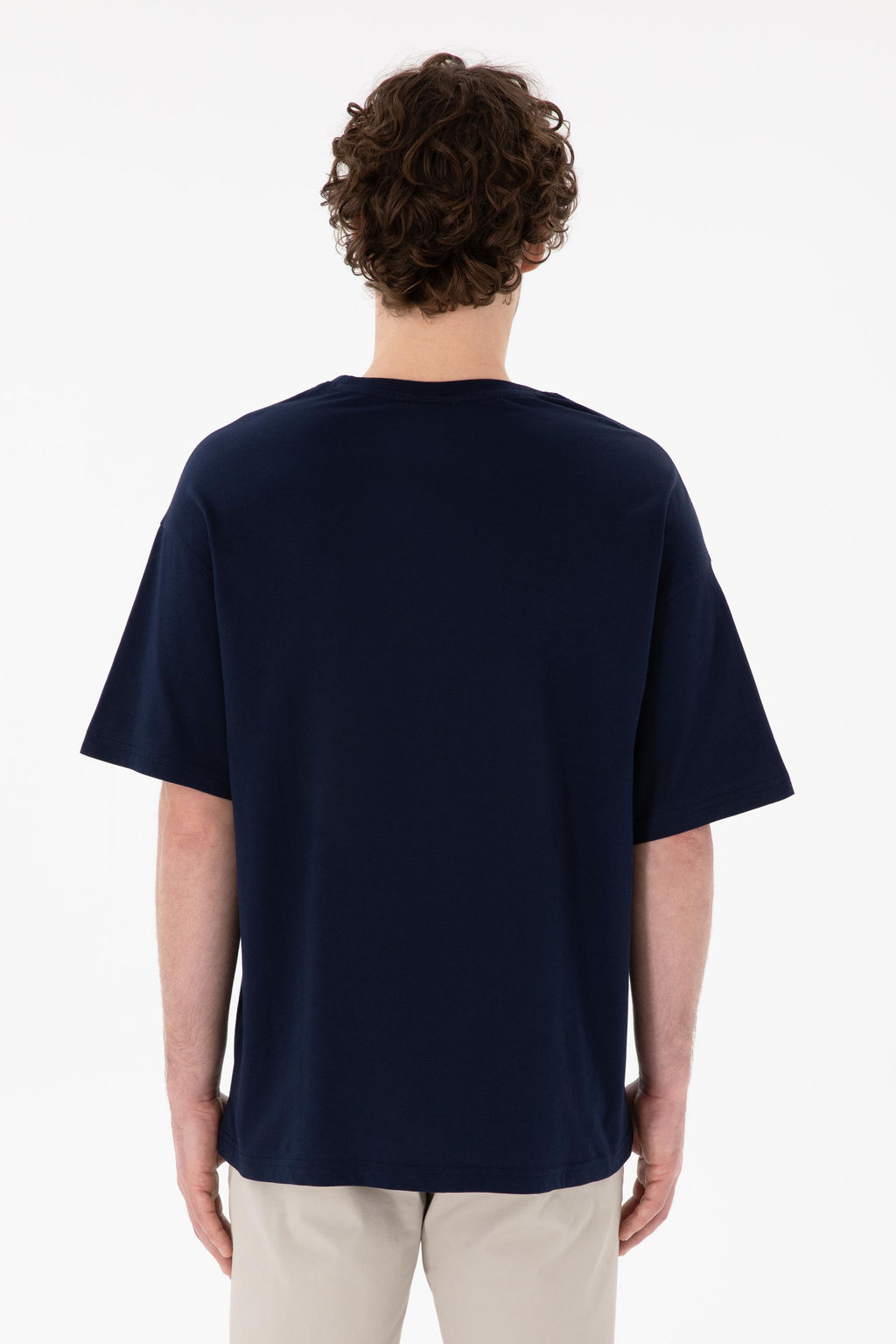 Erkek Oversize Fit Bisiklet Yaka Lacivert Ti__rt Sepette S_rpriz _ndirim