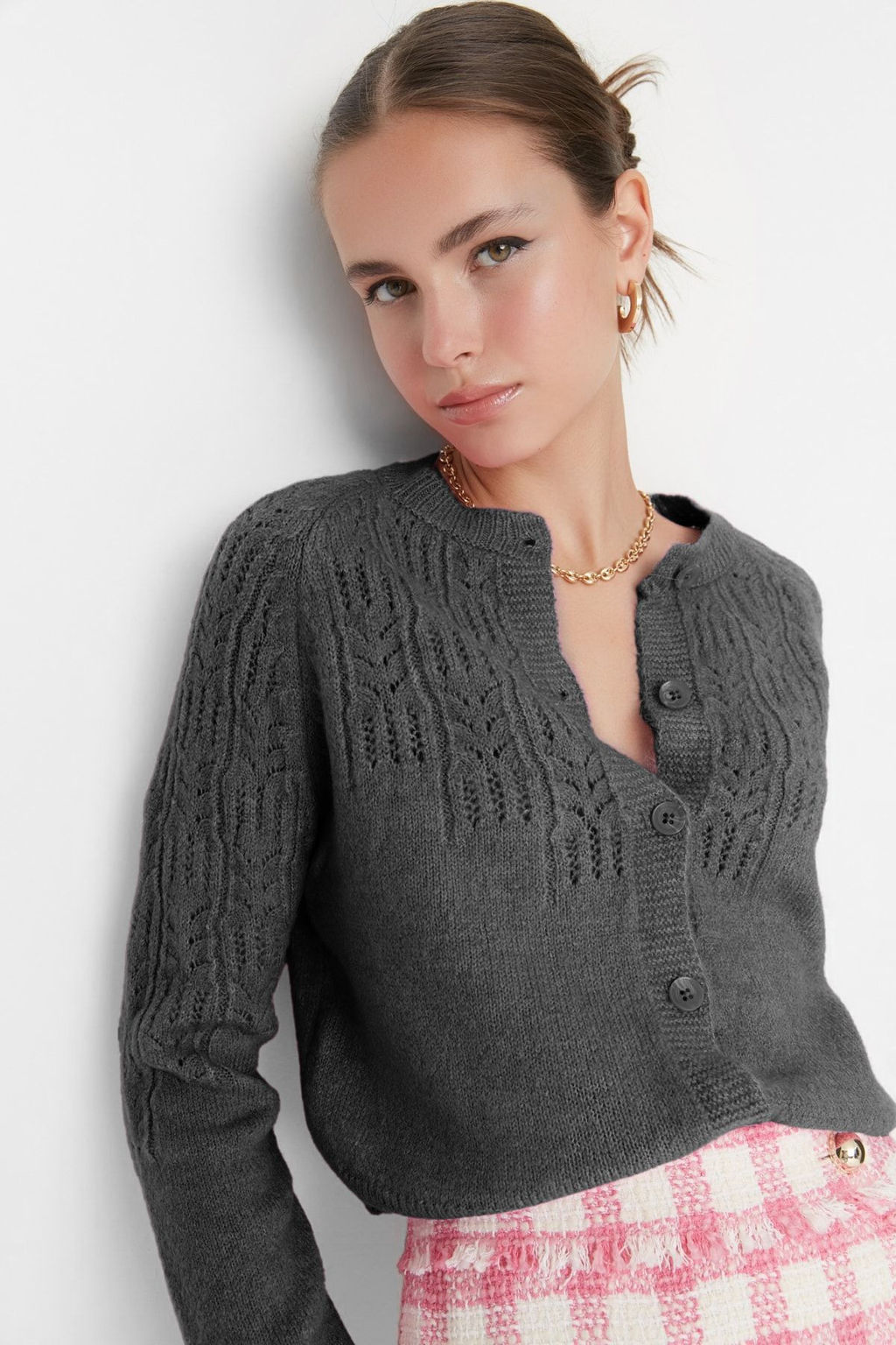 TRENDYOLMILLA Pembe Yumusak Dokulu Ajurlu/Delikli Triko H?rka TWOAW21HI0020 фото 9