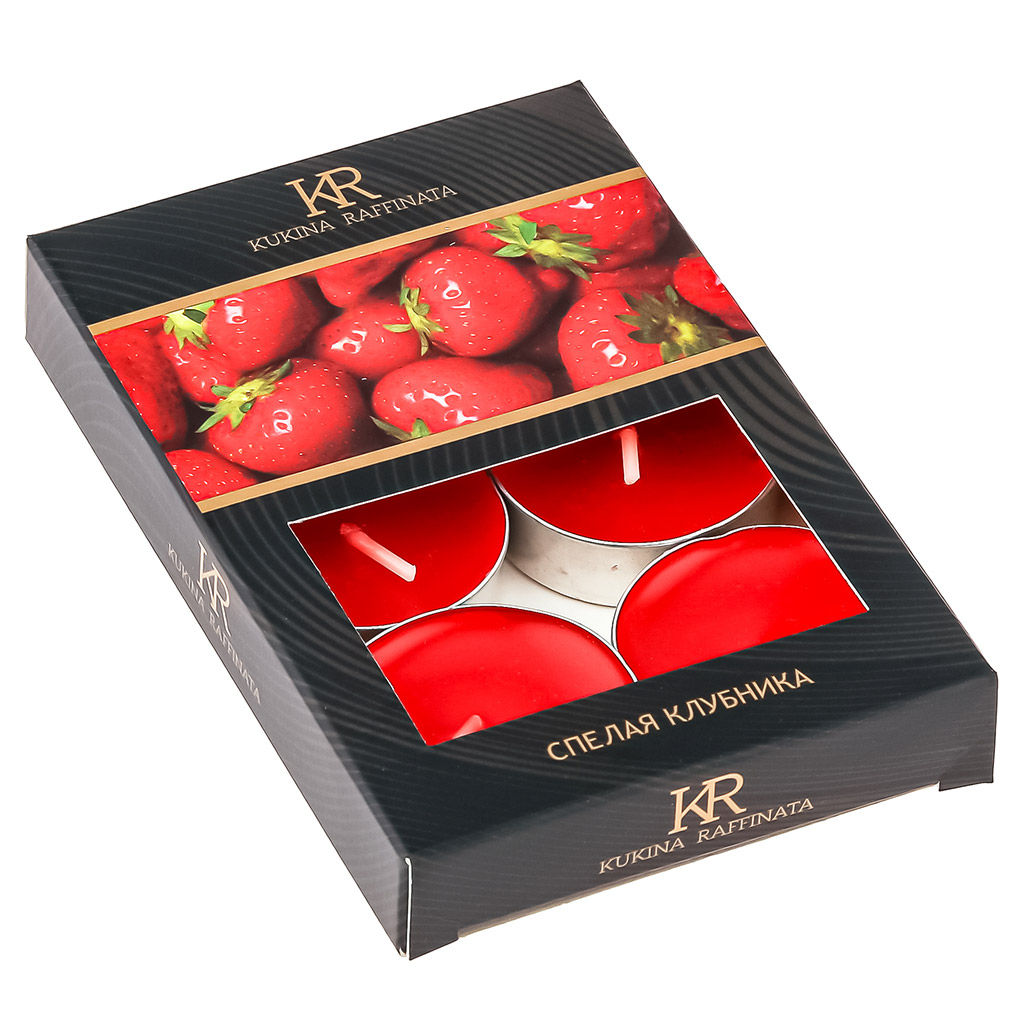 Свеча чайная, ароматическая, парафин, "Спелая клубника", набор 6шт, в коробке 11,6х7,7х1,2см (Россия)