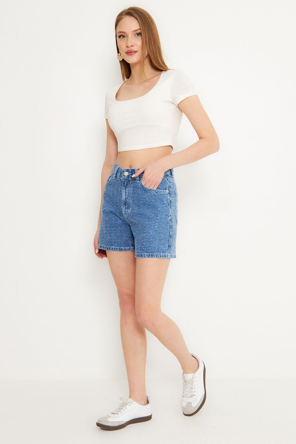 TRENDYOLMILLA Mavi Dokulu City Denim Sort TWOSS25SR00144  фото 4