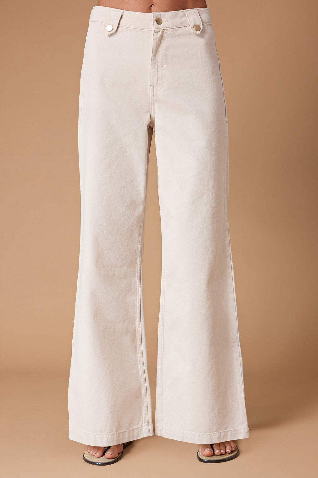 Ekru DOKUMLU Kemer Detayl? %100 Pamuk Yuksek Bel K?sa Wide Leg Jeans TWOSS26JE00208 - Trendyolmilla фото 3