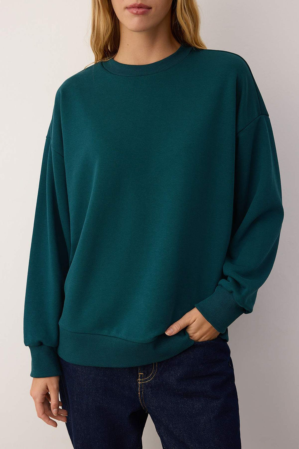 Teen Siyah Oversize/Bol Kesim Bisiklet Yaka Kal?n/Ici Polarl? Orme Sweatshirt TWOAW26SW00029 - Trendyolmilla фото 3