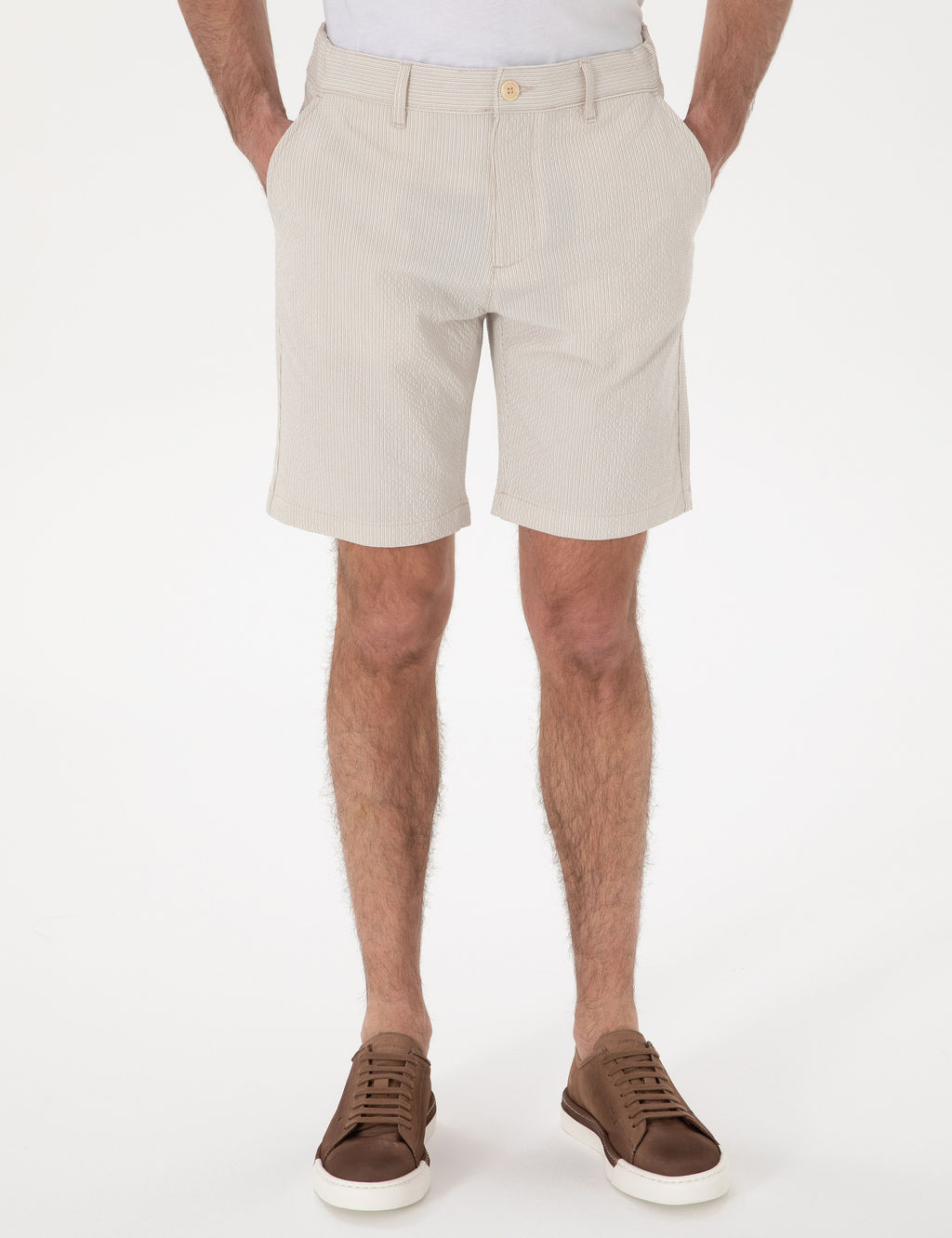 Bej Slim Fit Gofre Beli Lastikli Dokuma _ort