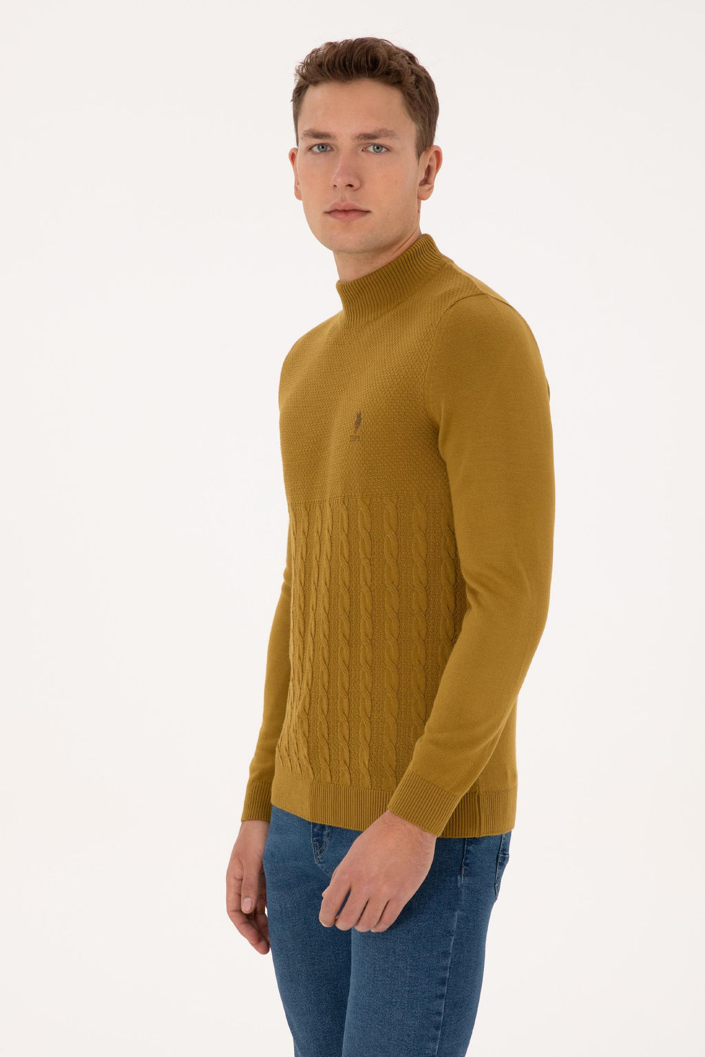 Erkek Slim Fit Yar_m Bal_k__ Yaka Hardal Kazak - U.s. polo assn фото 3