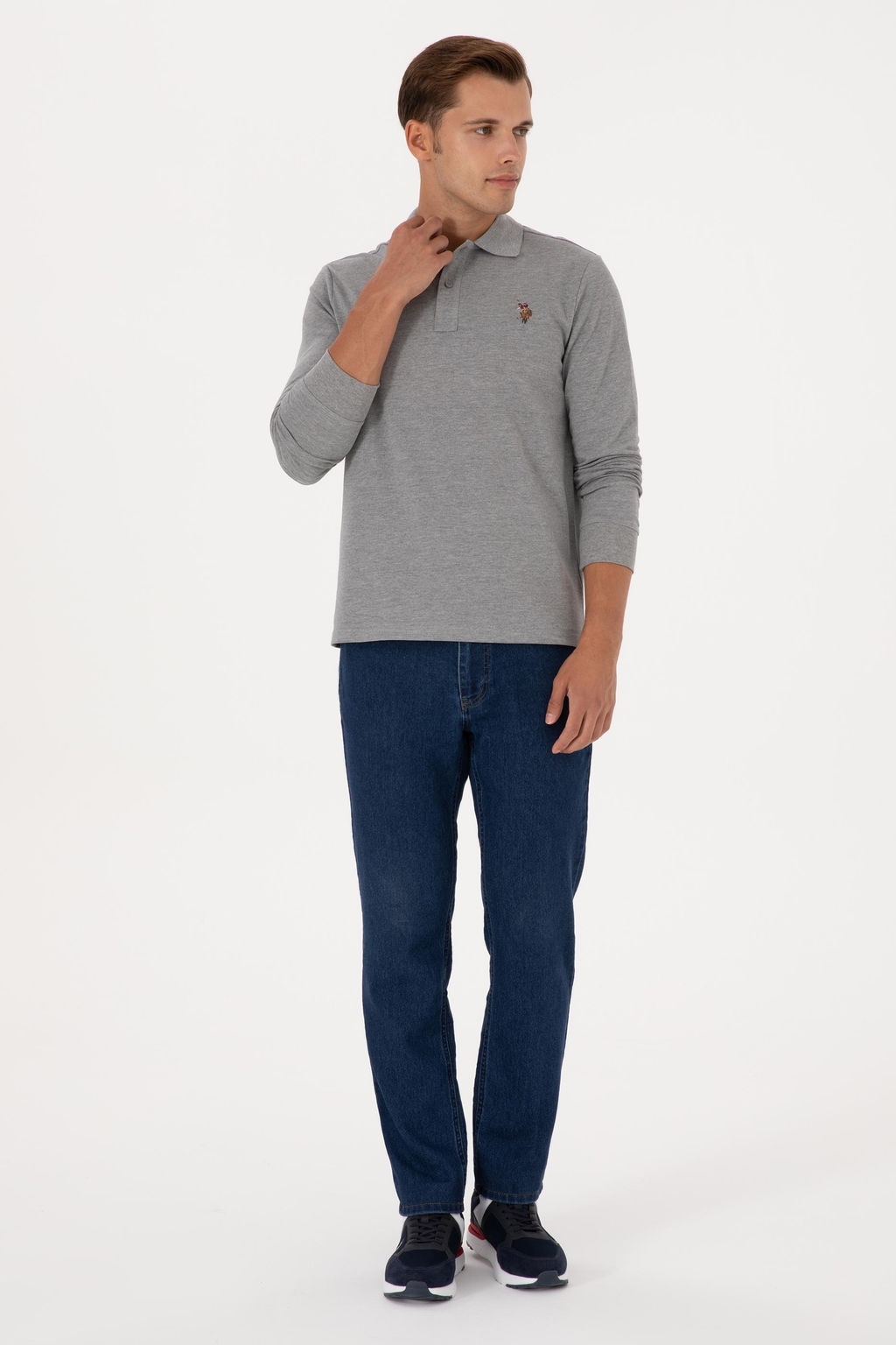 Erkek Regular Fit Polo Yaka Gr_ Melanj Basic Sweatshirt Sepette S_rpriz _ndirim - U.s. polo assn фото 4