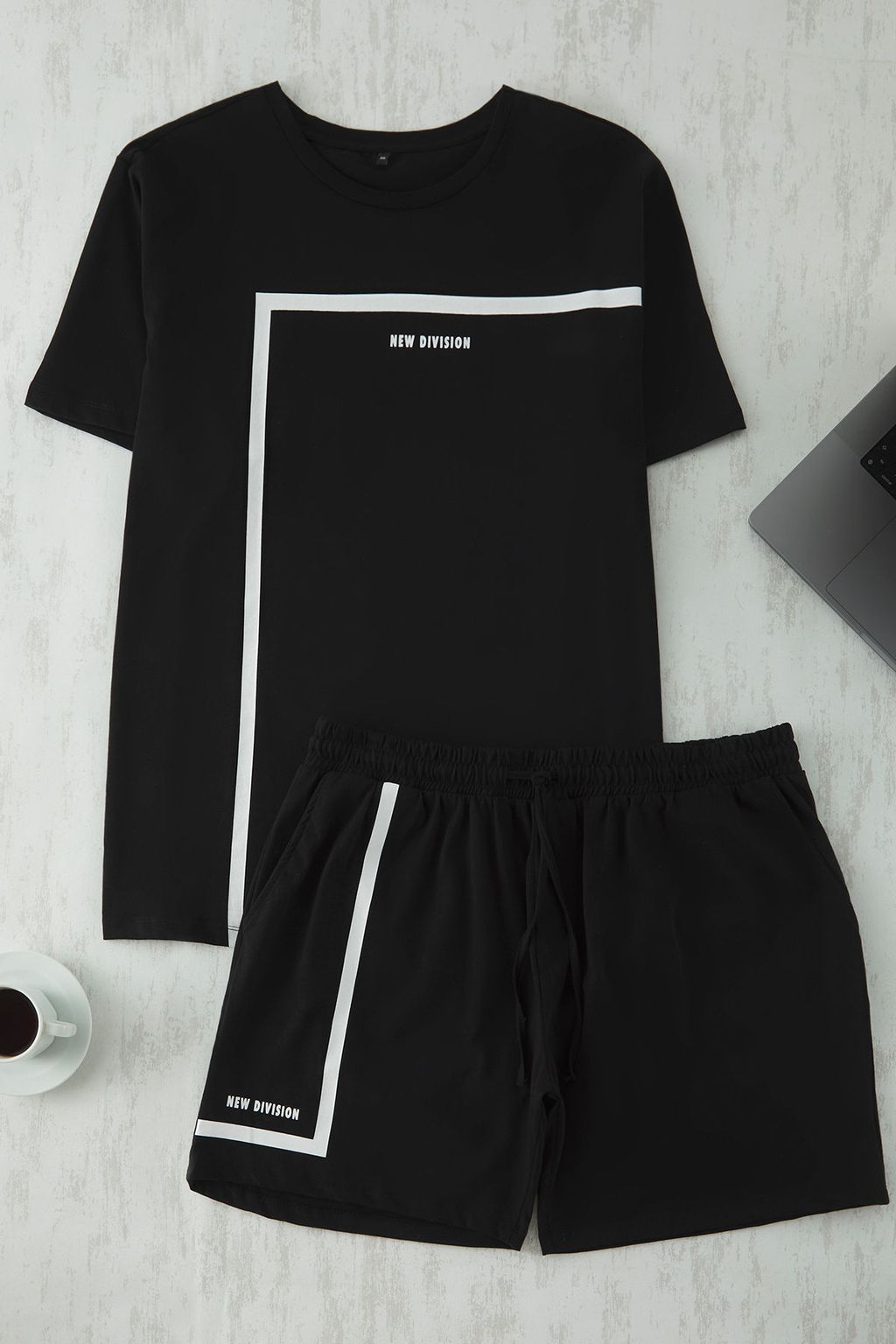TRENDYOL MAN Siyah Regular Fit Bask?l? Orme Buyuk Beden Pijama Tak?m? TMNSS25AI00000 - Trendyolmilla фото 2