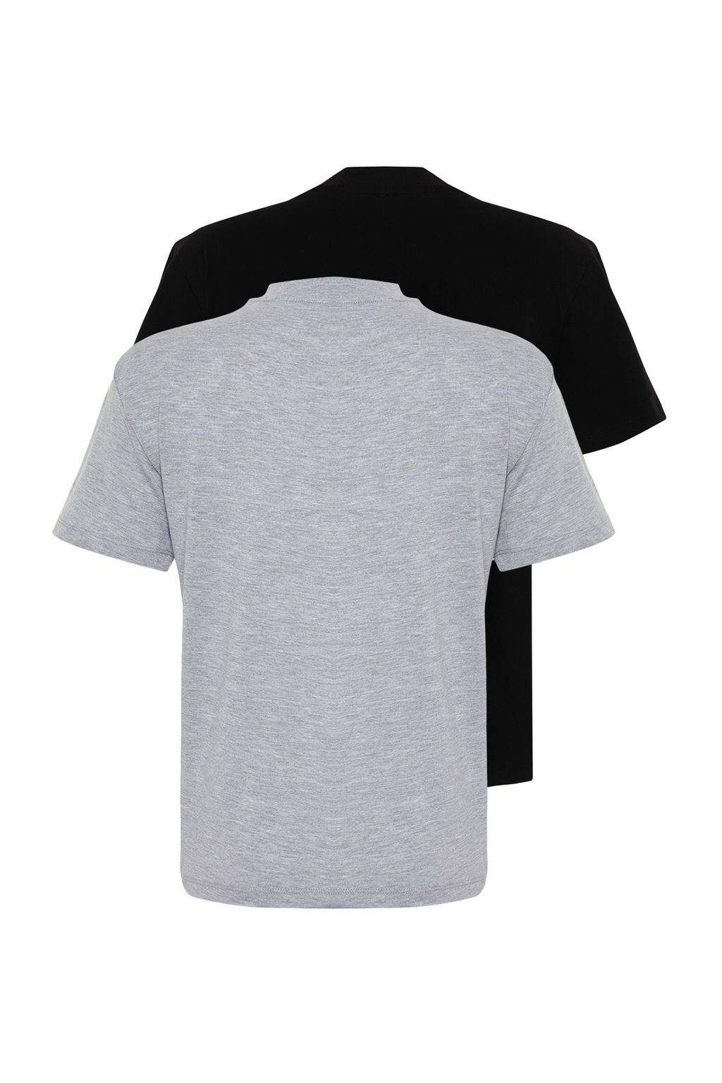 Siyah-Gri Melanj 2li Paket Basic Dik Yaka Orme T-Shirt TWOSS20TS1500