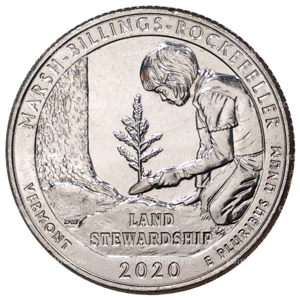 25 центов (1/4 доллара) 2020 года D США Национальные парки  №54 Национальный исторический парк Марш-Биллингс-Рокфеллер