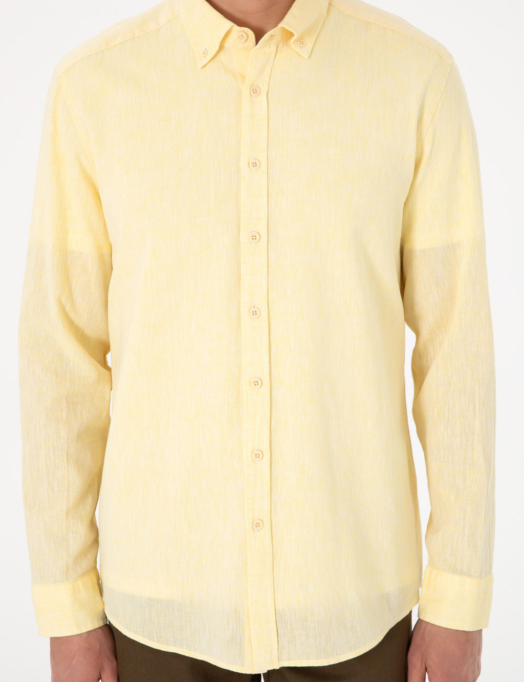 Рубашка Pierre Cardin Regular Fit желтая с льном