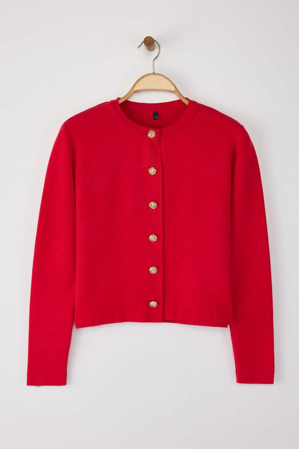 K?rm?z? Duz Dugme Detayl? Crop Premium/Ozel Iplik Triko H?rka TWOAW26HI00094 - Trendyolmilla фото 5