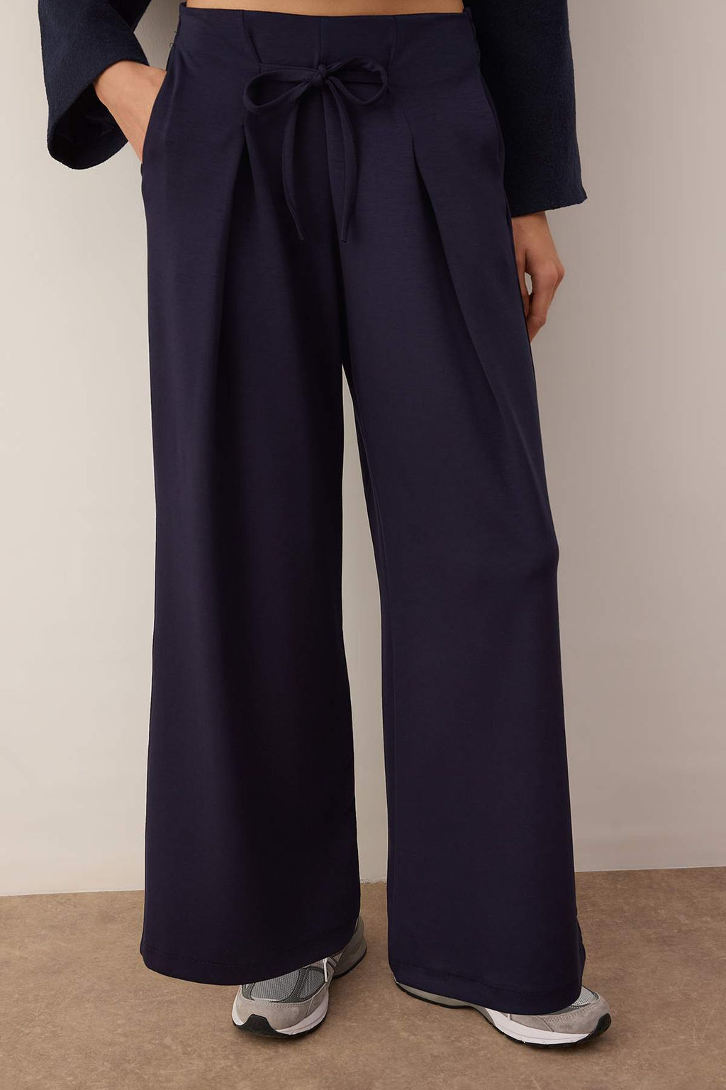 Lacivert Wide Leg umusak Kumasl? Pilili Esnek Orme Pantolon TWOAW26PL00138