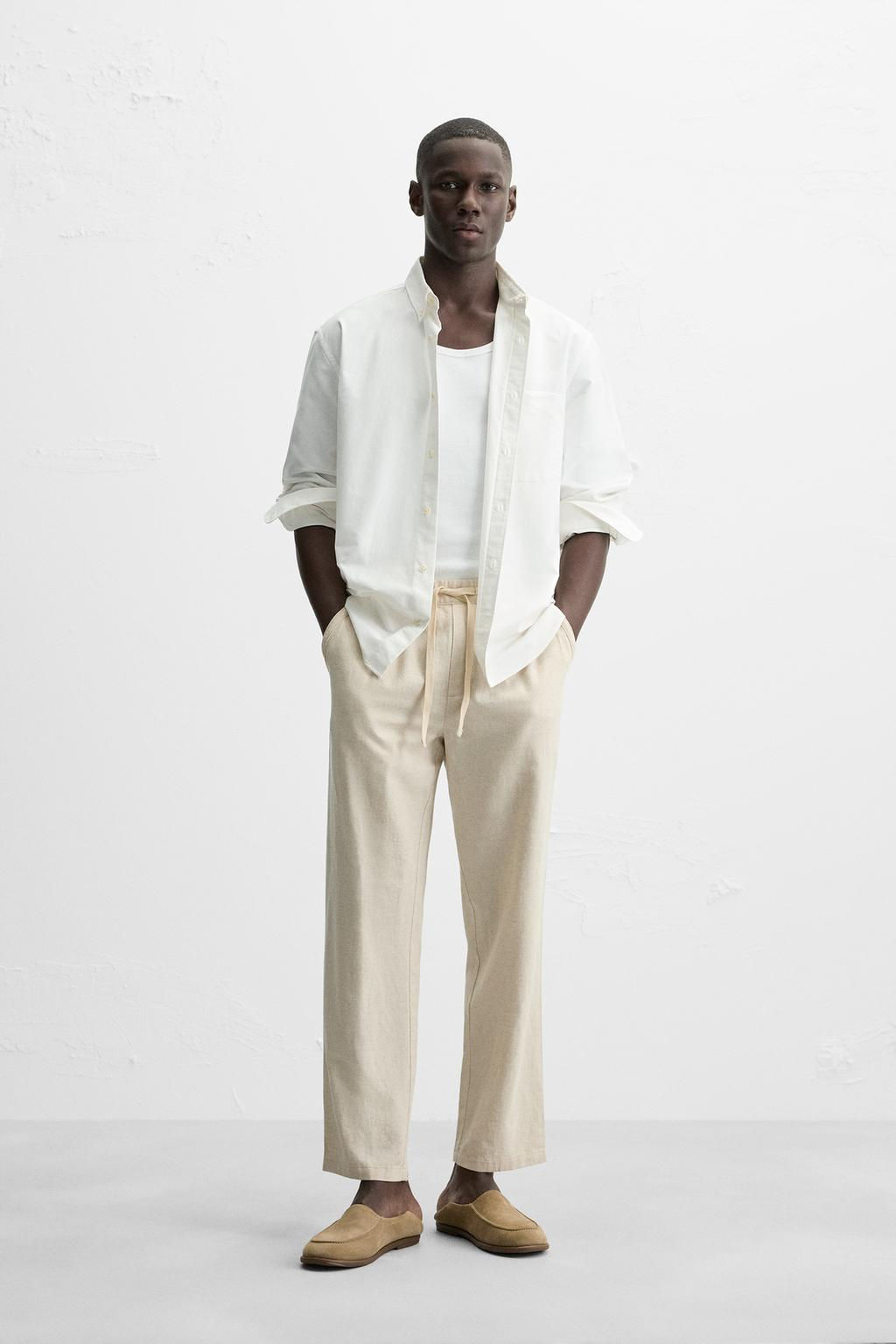 COTTON-LINEN RELAXED FIT TROUSERS - Zara фото 3