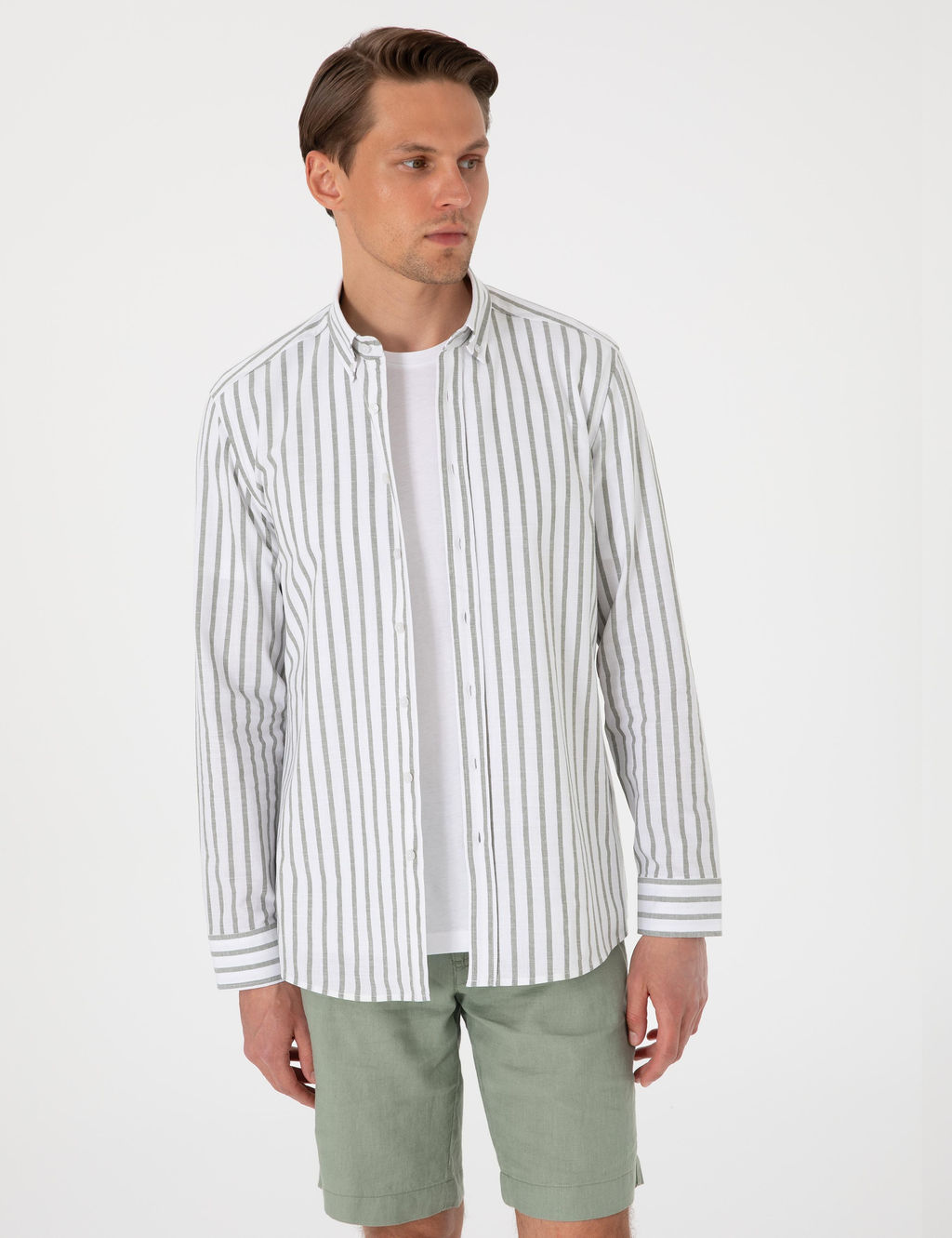 Haki Regular Fit _izgili Uzun Kollu G_mlek - Pierre cardin фото 3