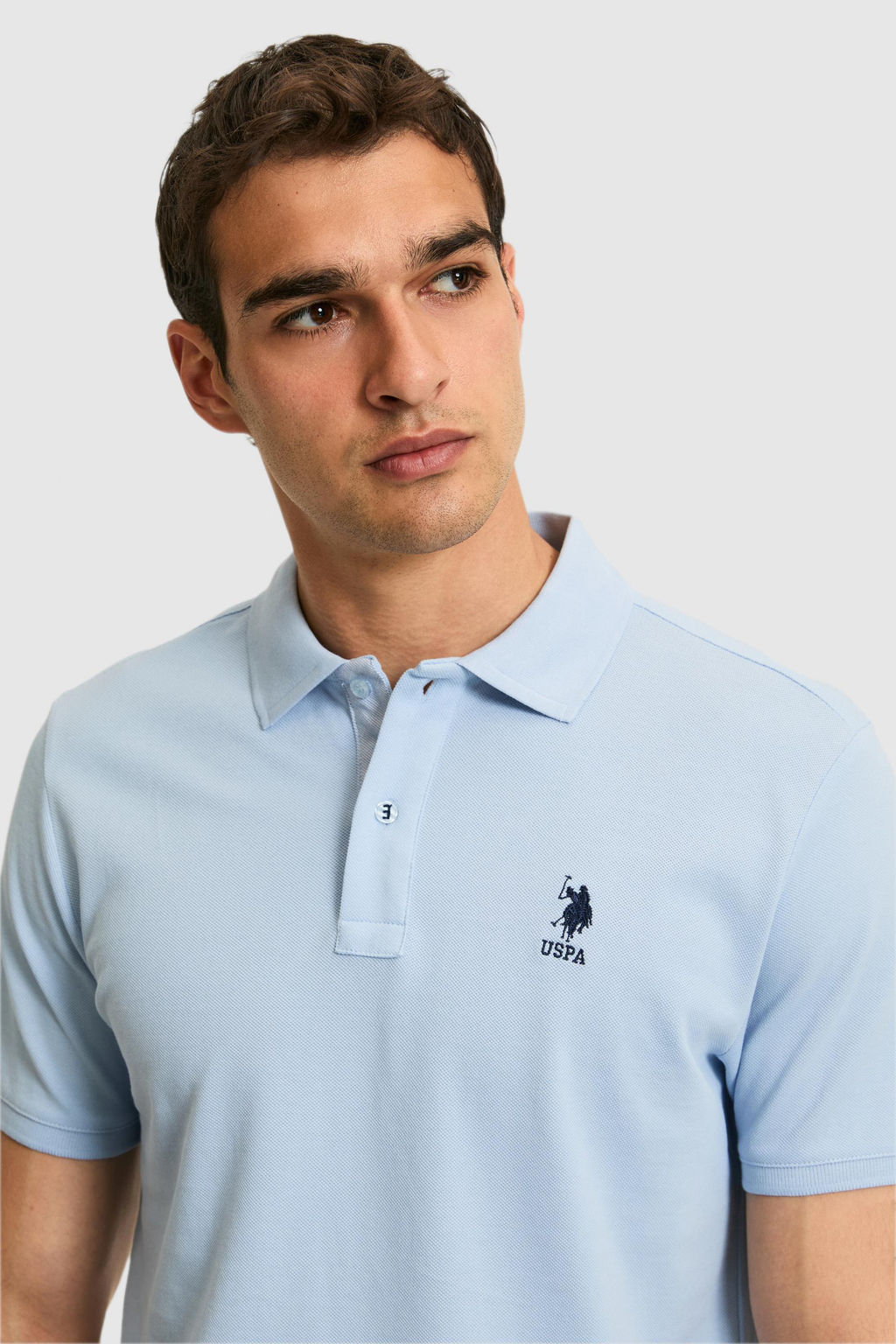 Erkek Regular Fit A__k Mavi Polo Yaka Basic Ti__rt