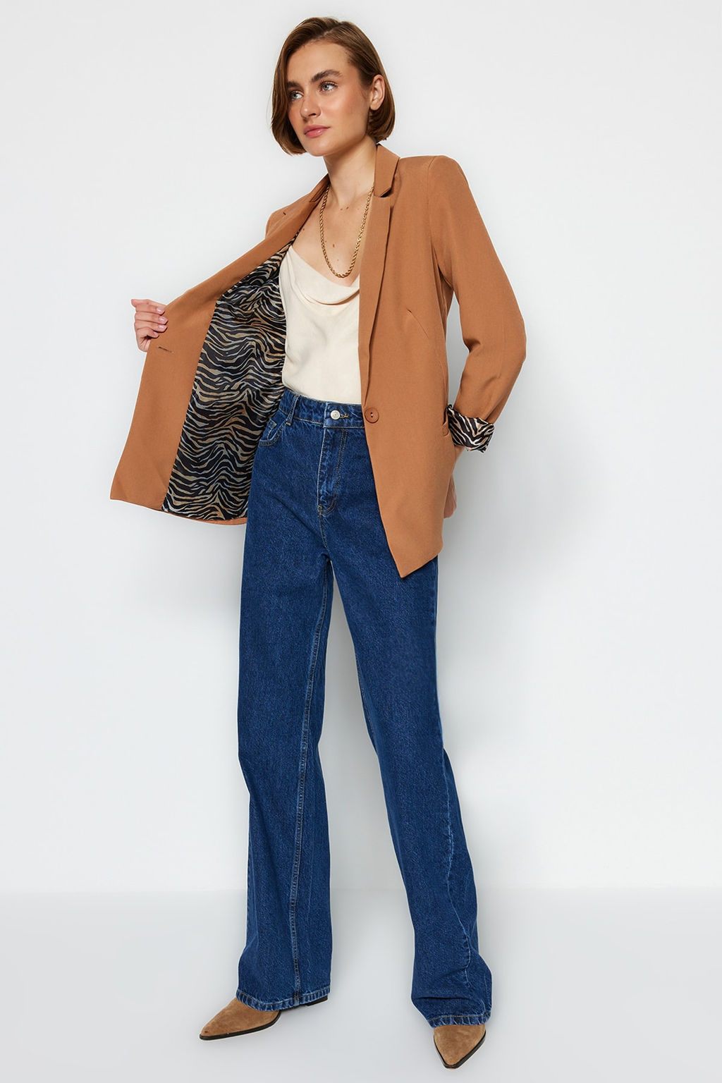 Camel Regular Astar Detayl? Dokuma Blazer Ceket TWOAW20CE0316