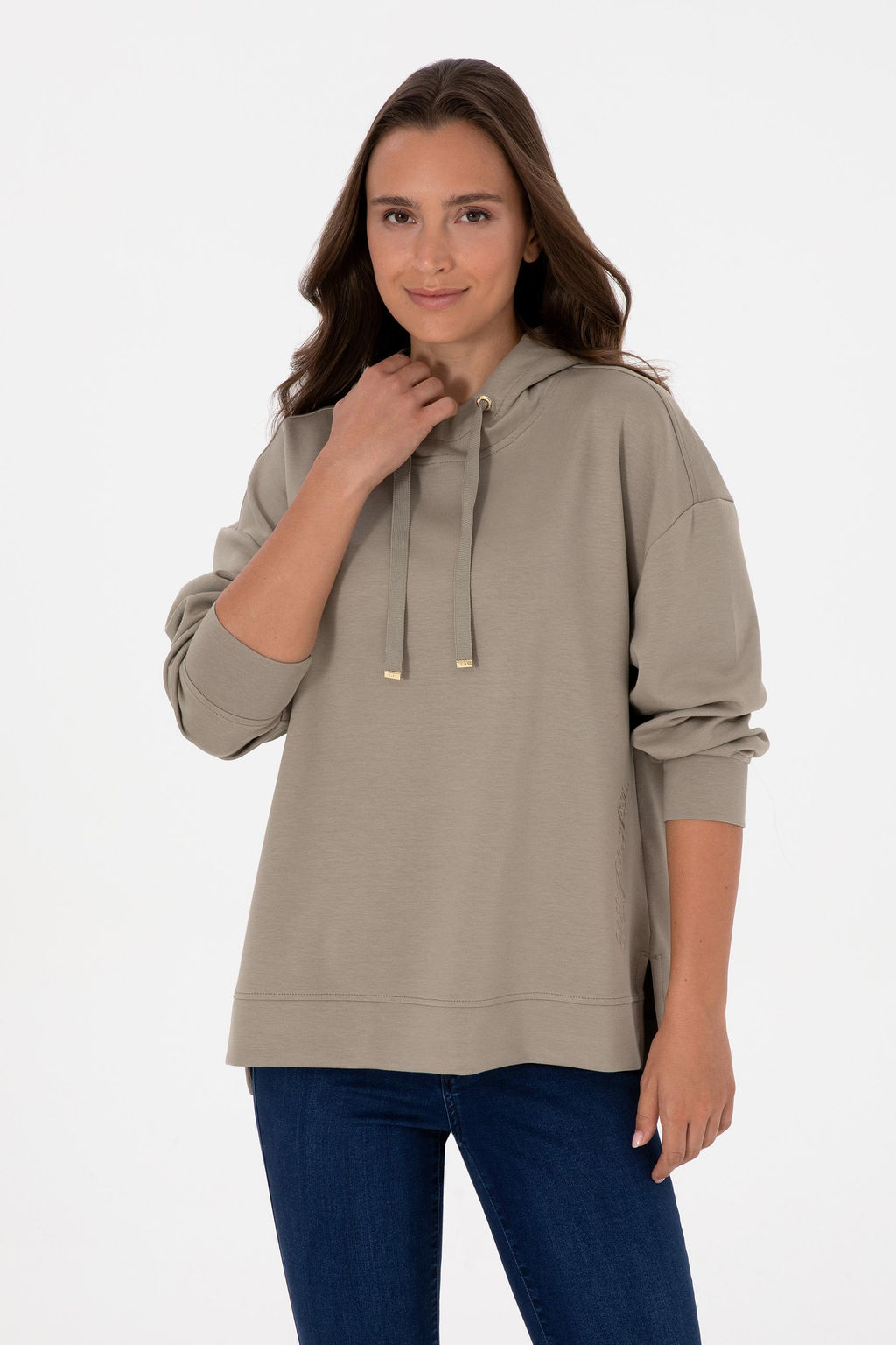 Kad_n A__k Haki Sweatshirt Sepette S_rpriz _ndirim