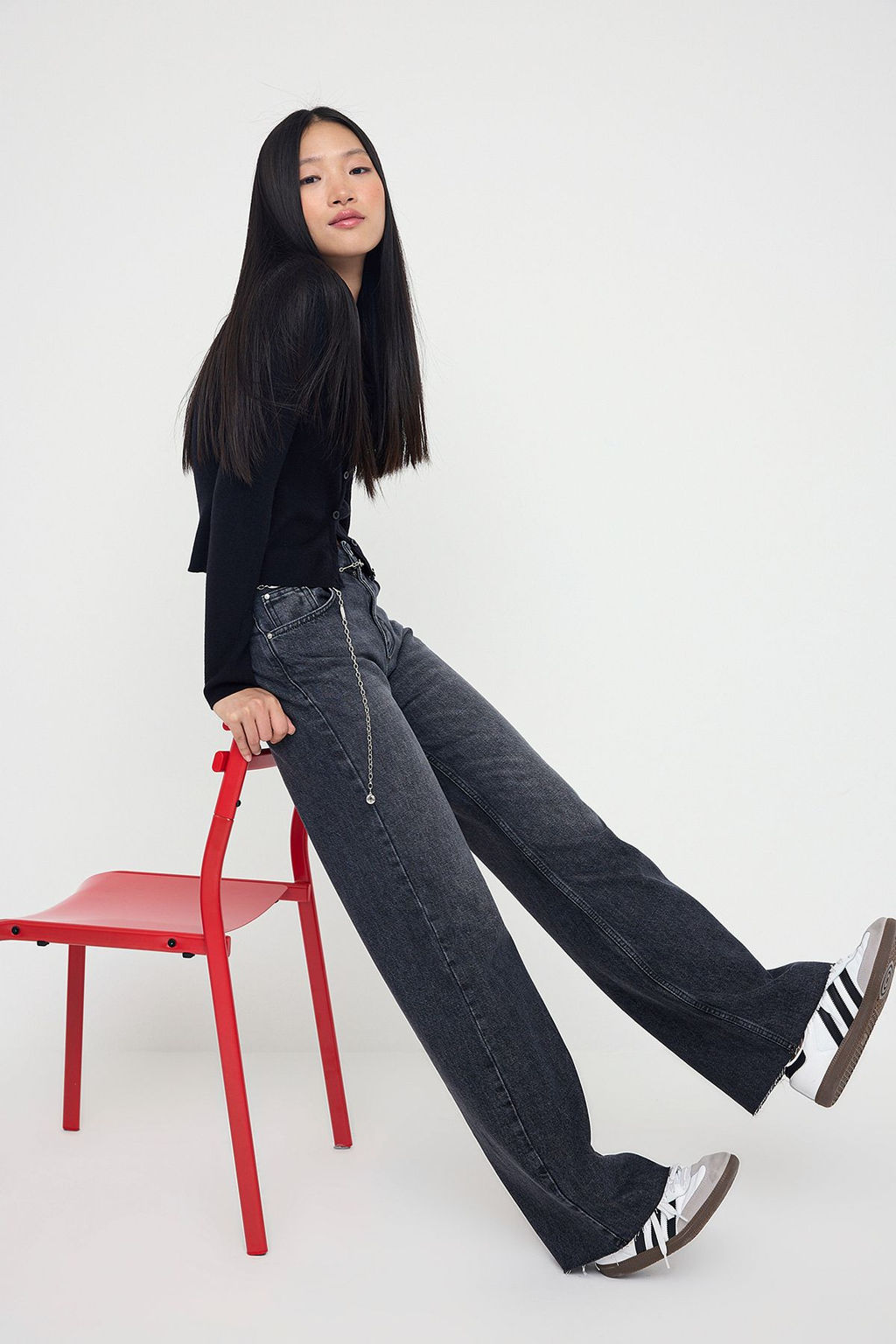 Teen Antrasit Normal Bel Genis Paca Wide Leg Jeans TWOAW26JE00078