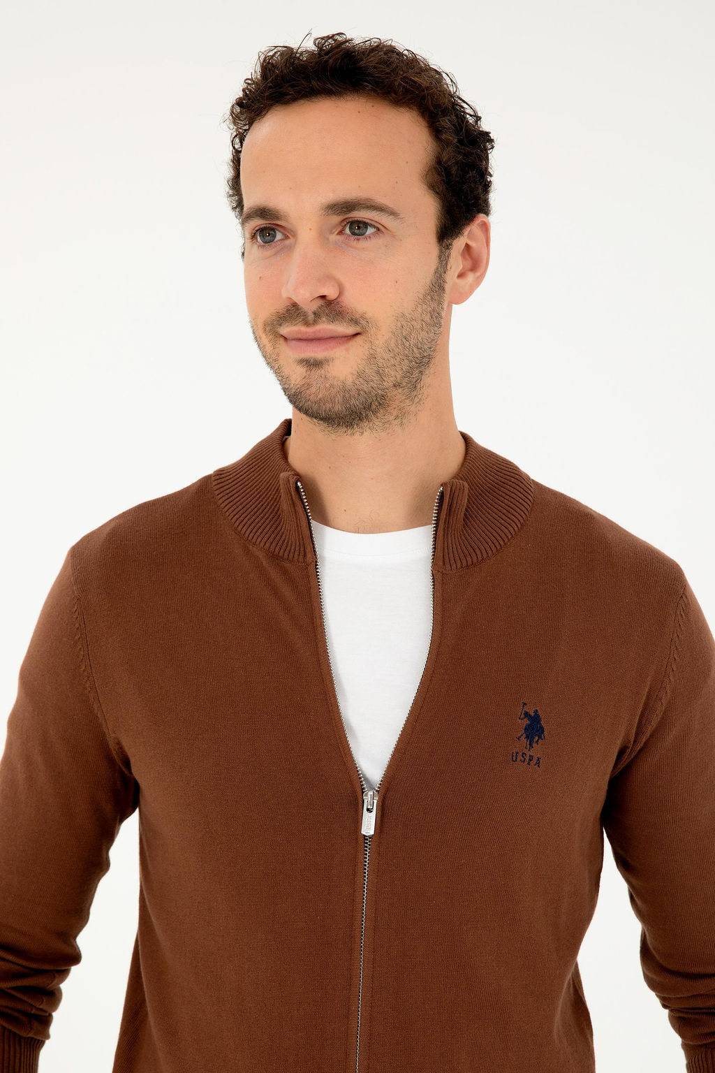 Мужской коричневый базовый трикотажный кардиган - U.s. polo assn фото 2