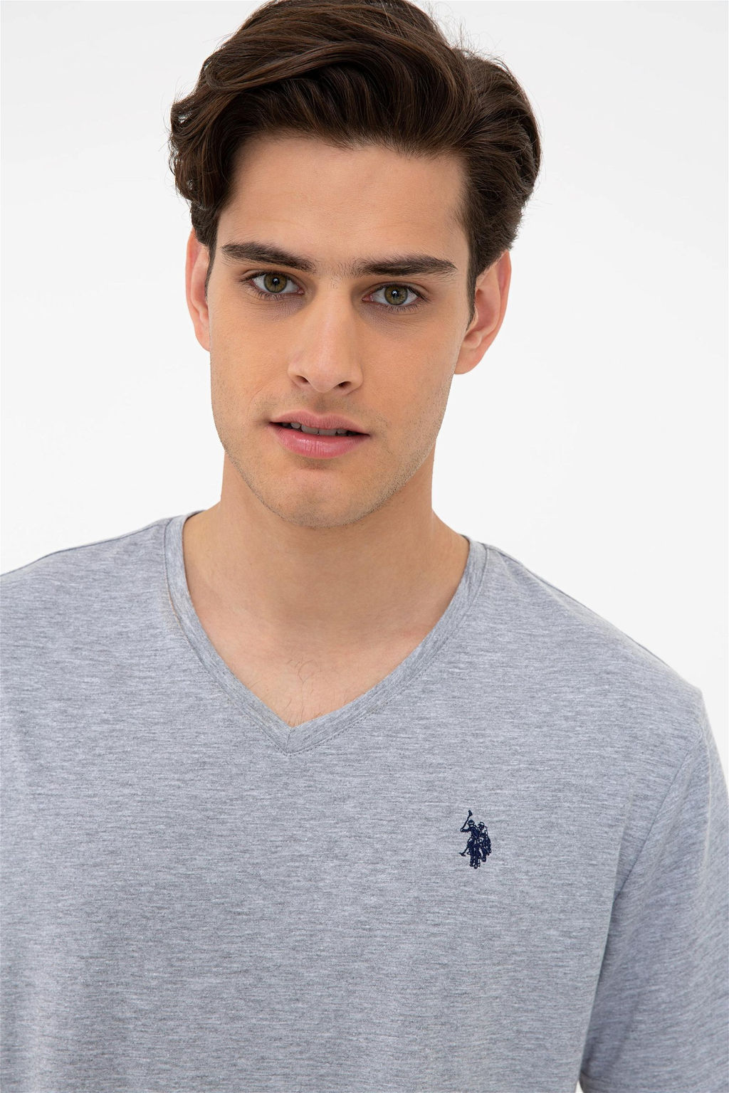 Мужская серая меланжевая базовая футболка с v-образным вырезом Неожиданная скидка в корзине - U.s. polo assn фото 2