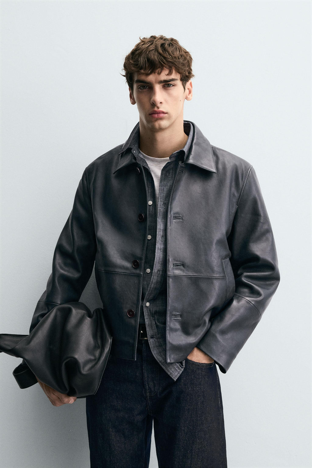 BOXY FIT LEATHER JACKET - Zara фото 2