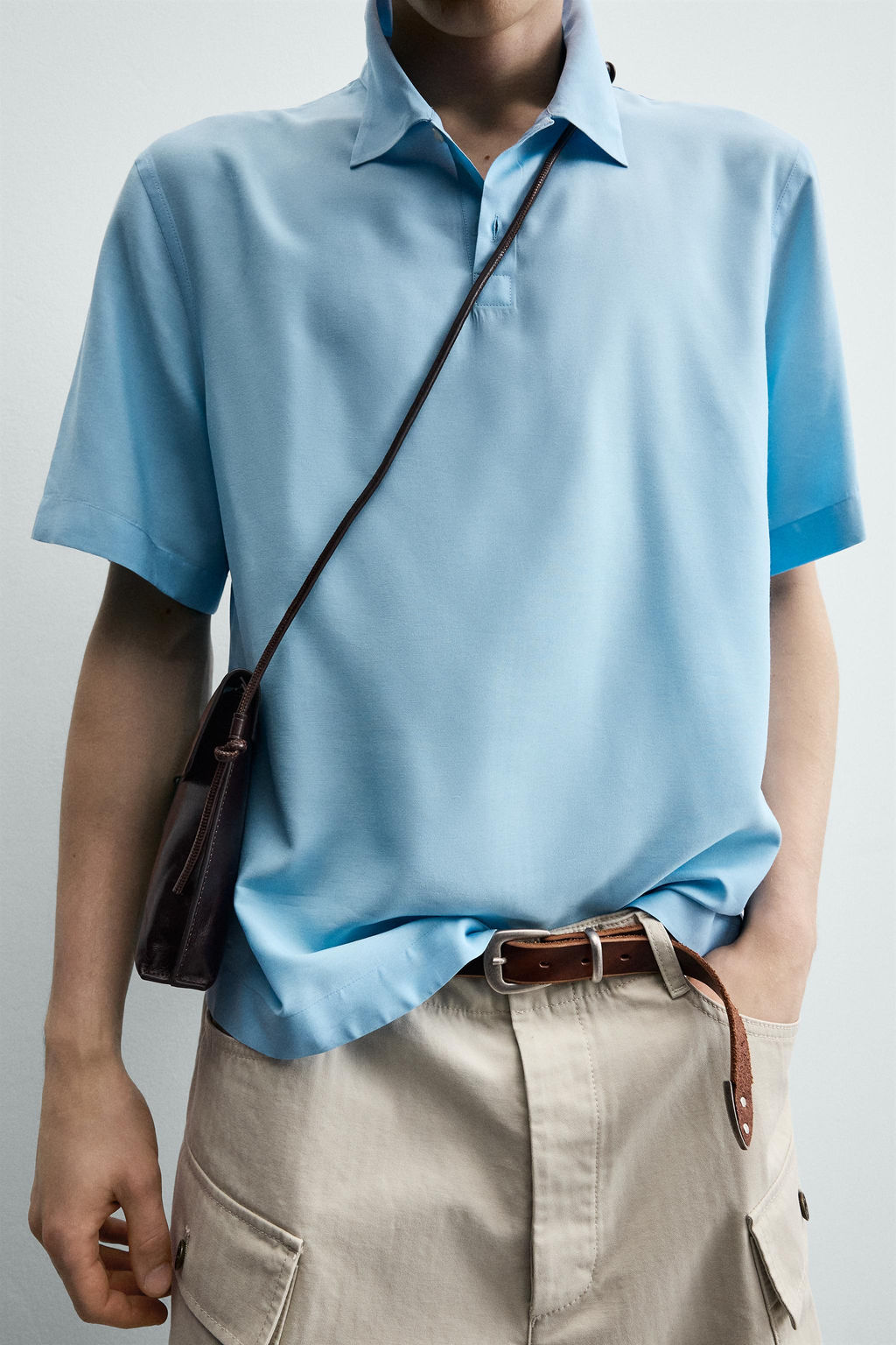 CAMISA POLO FLUIDA MEZCLA VISCOSA / Celeste - Zara фото 5