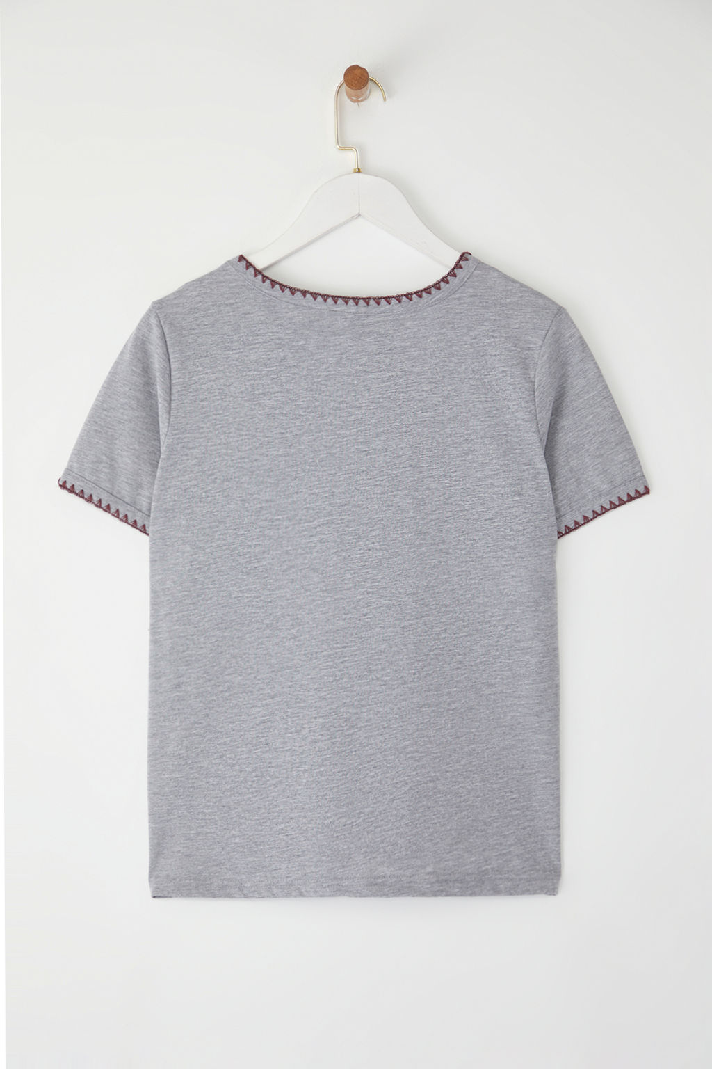 Gri Melanj Kroseta Dikis Detayl? Regular/Normal Kal?p Orme T-Shirt TWOSS19AD0085