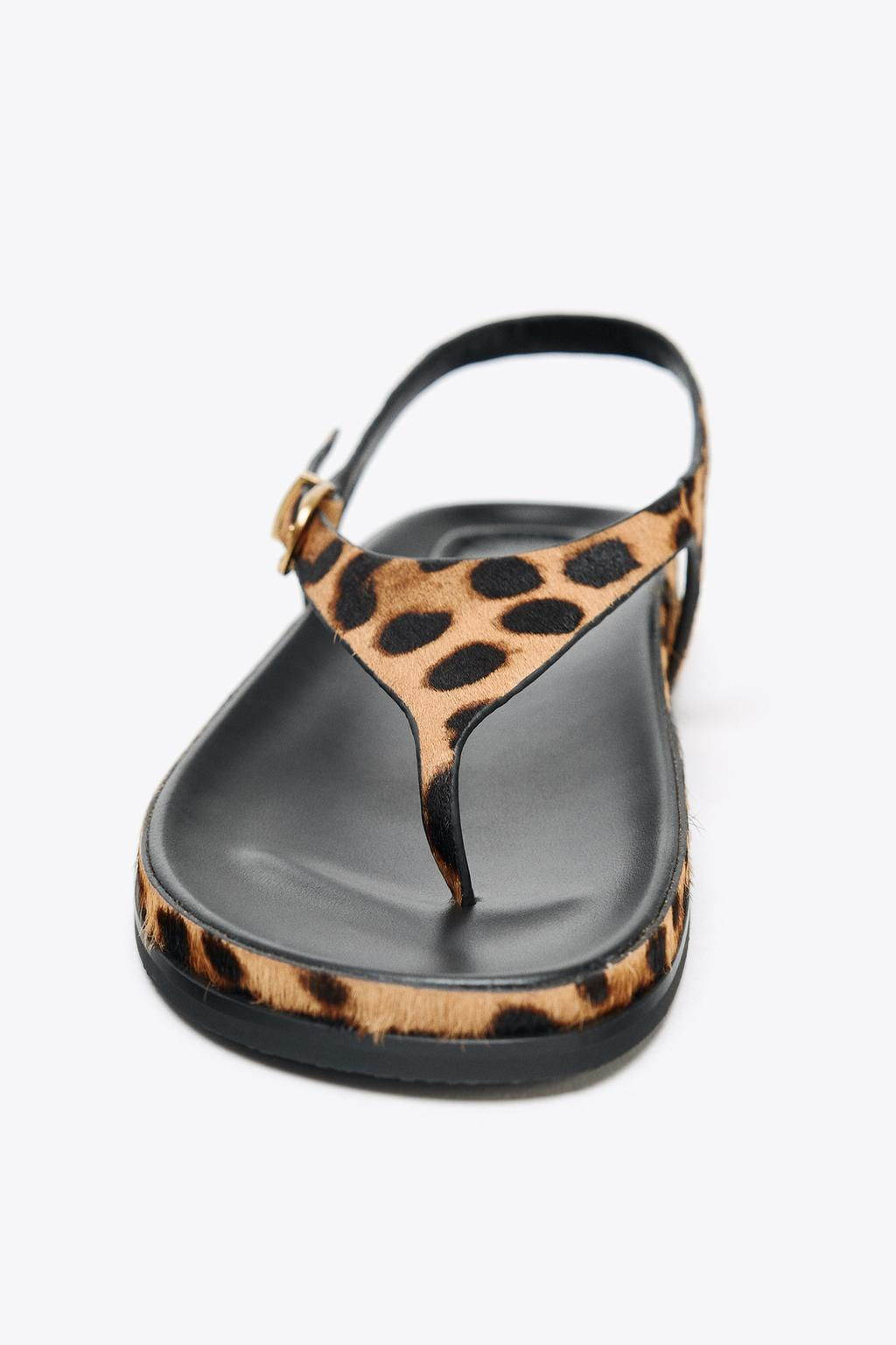 ANIMAL PRINT LEATHER AND SHEEPSKIN SANDALS - Zara фото 9