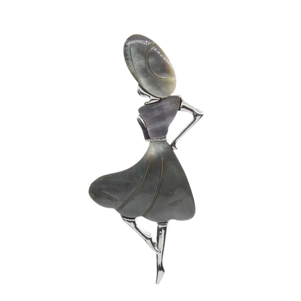 Брошь-подвеска "Мадам" со вставкой из черного перламутра