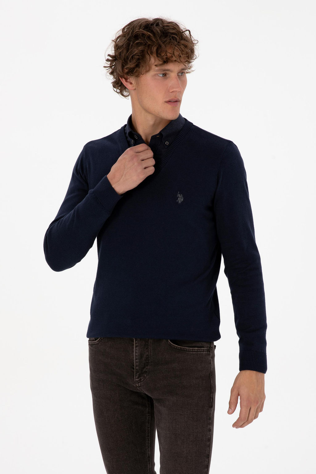 Erkek Slim Fit V Yaka Lacivert Basic Triko Kazak - U.s. polo assn фото 3