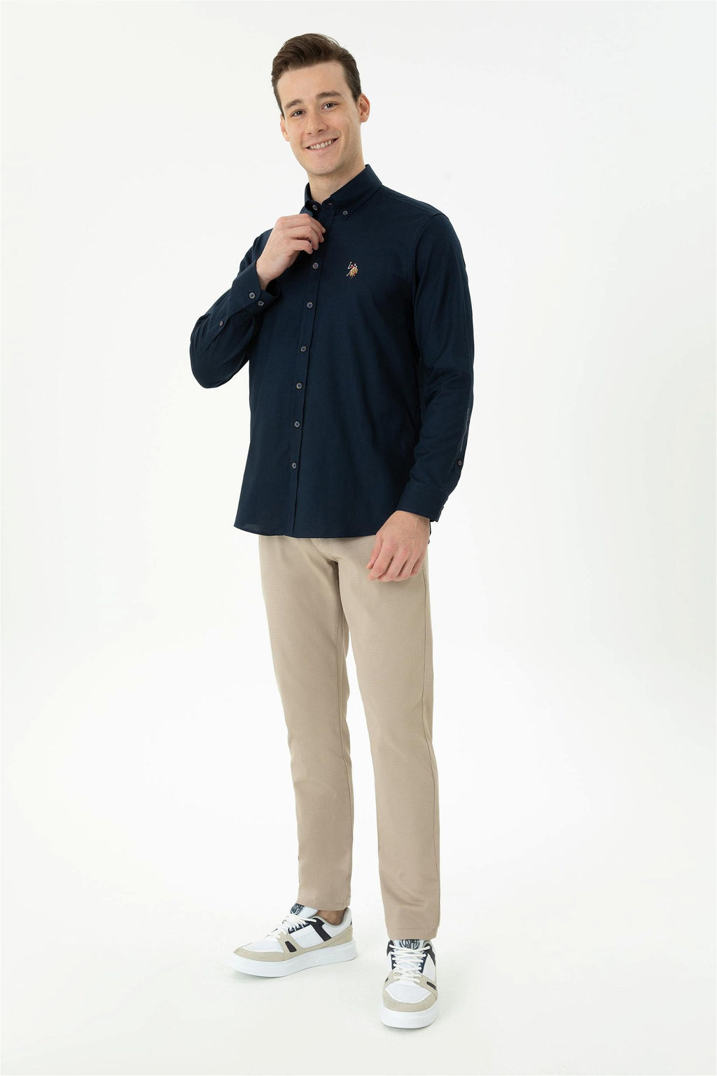 U. S. Polo Assn / Мужская темно-синяя базовая рубашка с длинным рукавом - U.s. polo assn фото 4