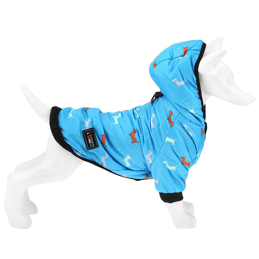 Пэт тойс (Pet toys) Одежда для собаки Куртка с капюшоном, с метал. кольцом, с принтом, на кнопках, р-р S, длина спинки 18см/обхват груди 30см/обхват шеи 26см, цвет-голубой, плащевка/синтепон/флис (100% полиэстер) (Китай) - Домашняя Мода фото 2