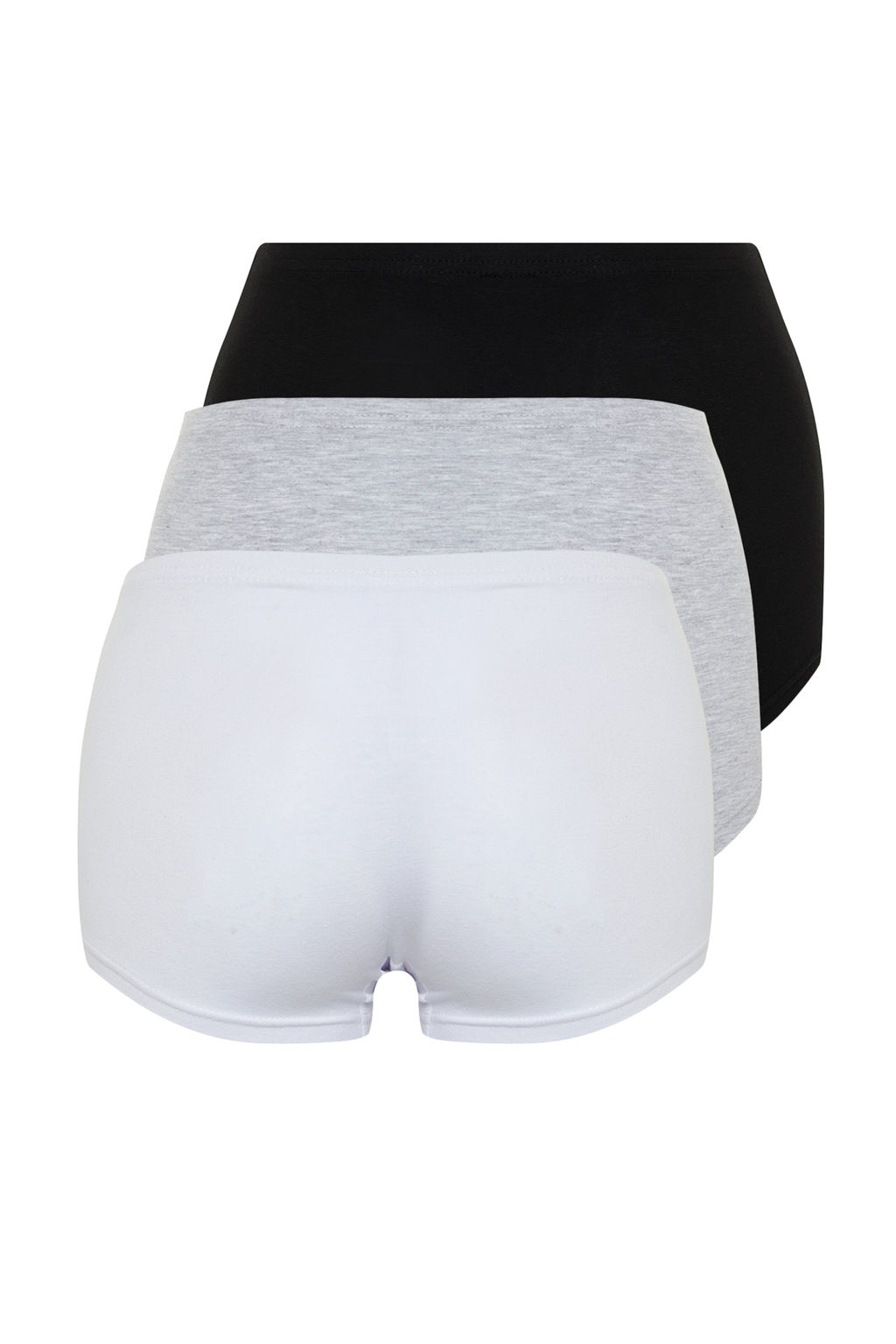 Trendyolmilla Siyah-Beyaz-Gri 3lu Paket Pamuklu Bask?l? Boyshort Orme Kulot THMSS24KU00028 фото 8