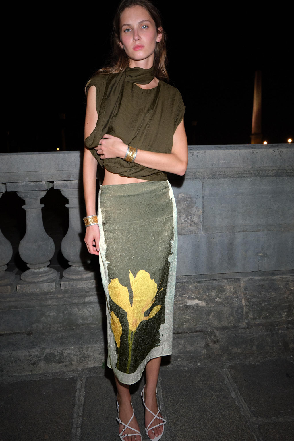 CREASED-EFFECT PRINT MIDI SKIRT - Zara фото 13